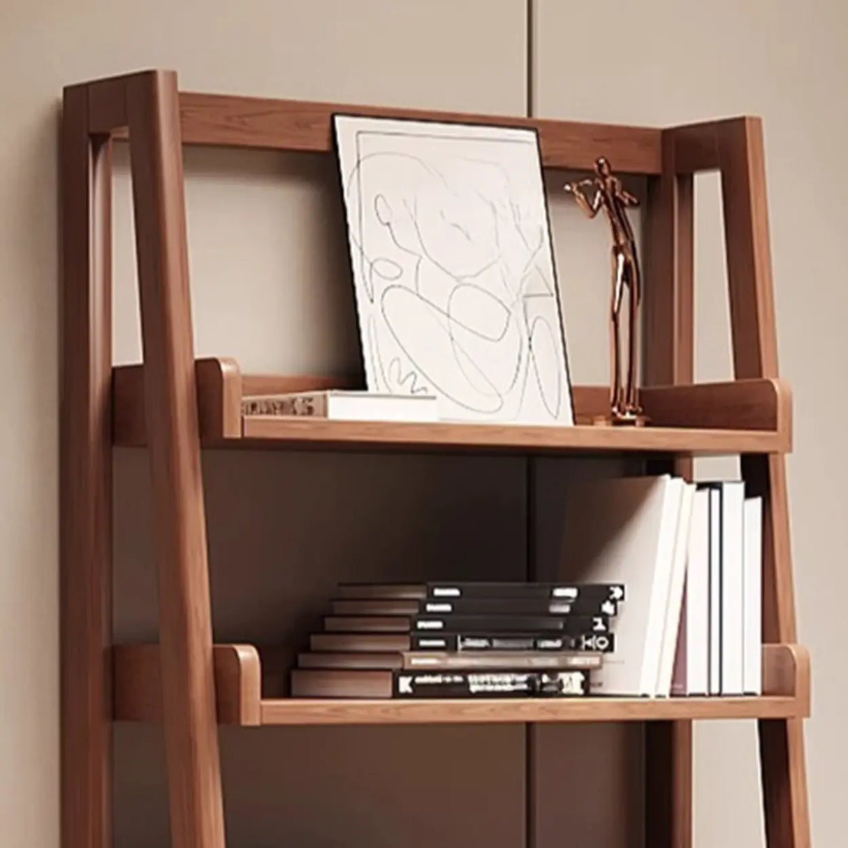 Scandinavian Mimimalist Wood Ladder Vertical Bookshelf Rack Image - 4