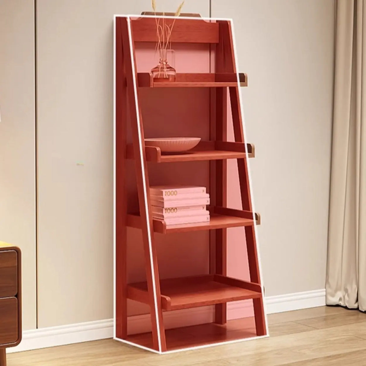 Scandinavian Mimimalist Wood Ladder Vertical Bookshelf Rack Image - 8