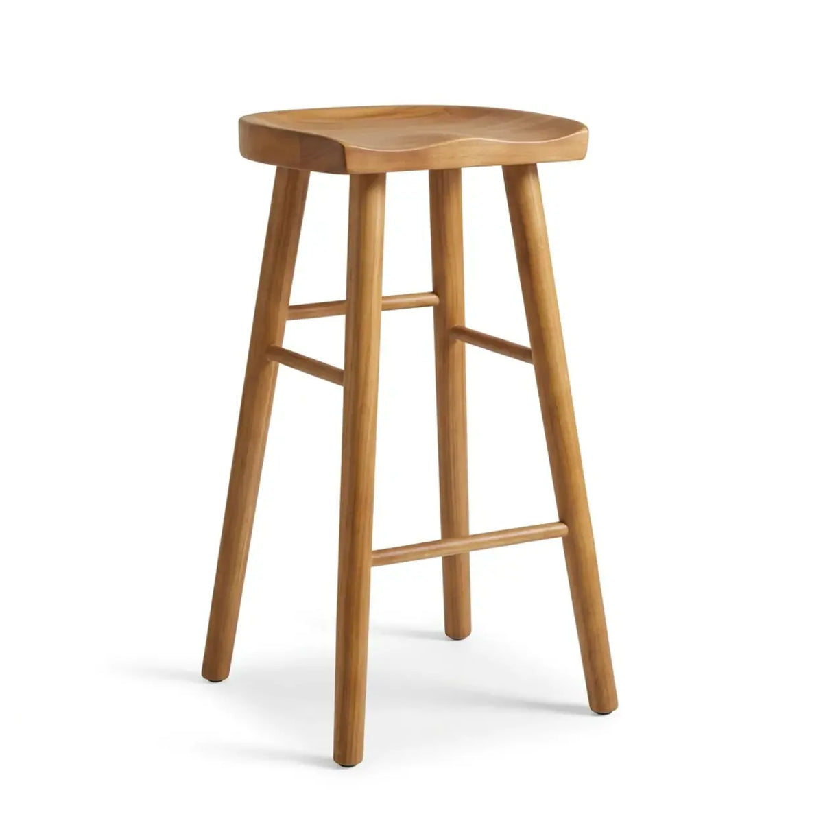 Bar Stool(29.5"H) Scandinavian Minimalist Brown Wood Bar Stool with Footrest Image - 3