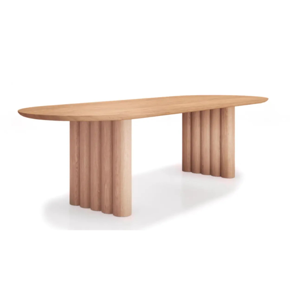 Scandinavian Minimalist Oval Wooden Fluted Base Dining Table Image - 3