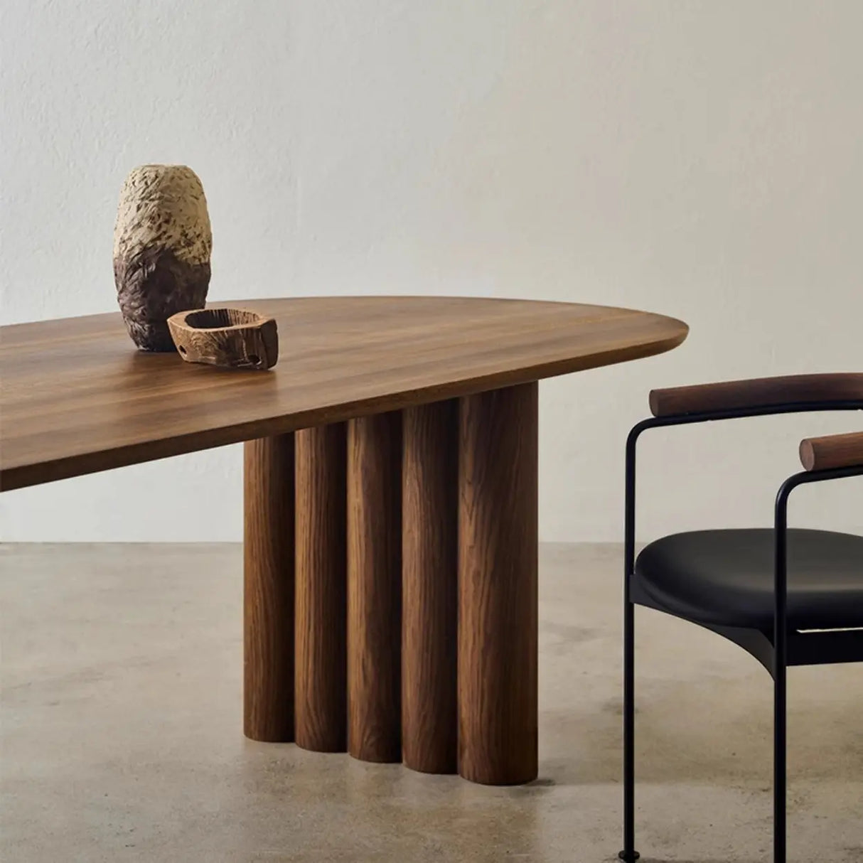 Scandinavian Minimalist Oval Wooden Fluted Base Dining Table Image - 6