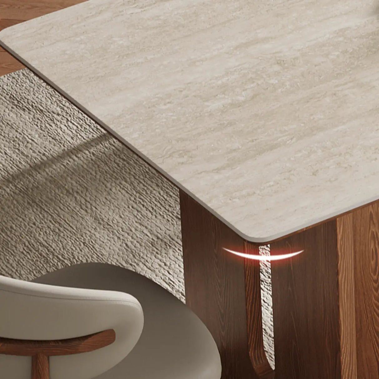 Scandinavian Minimalist Rectangle Beige Stone Top Dining Table Image - 8