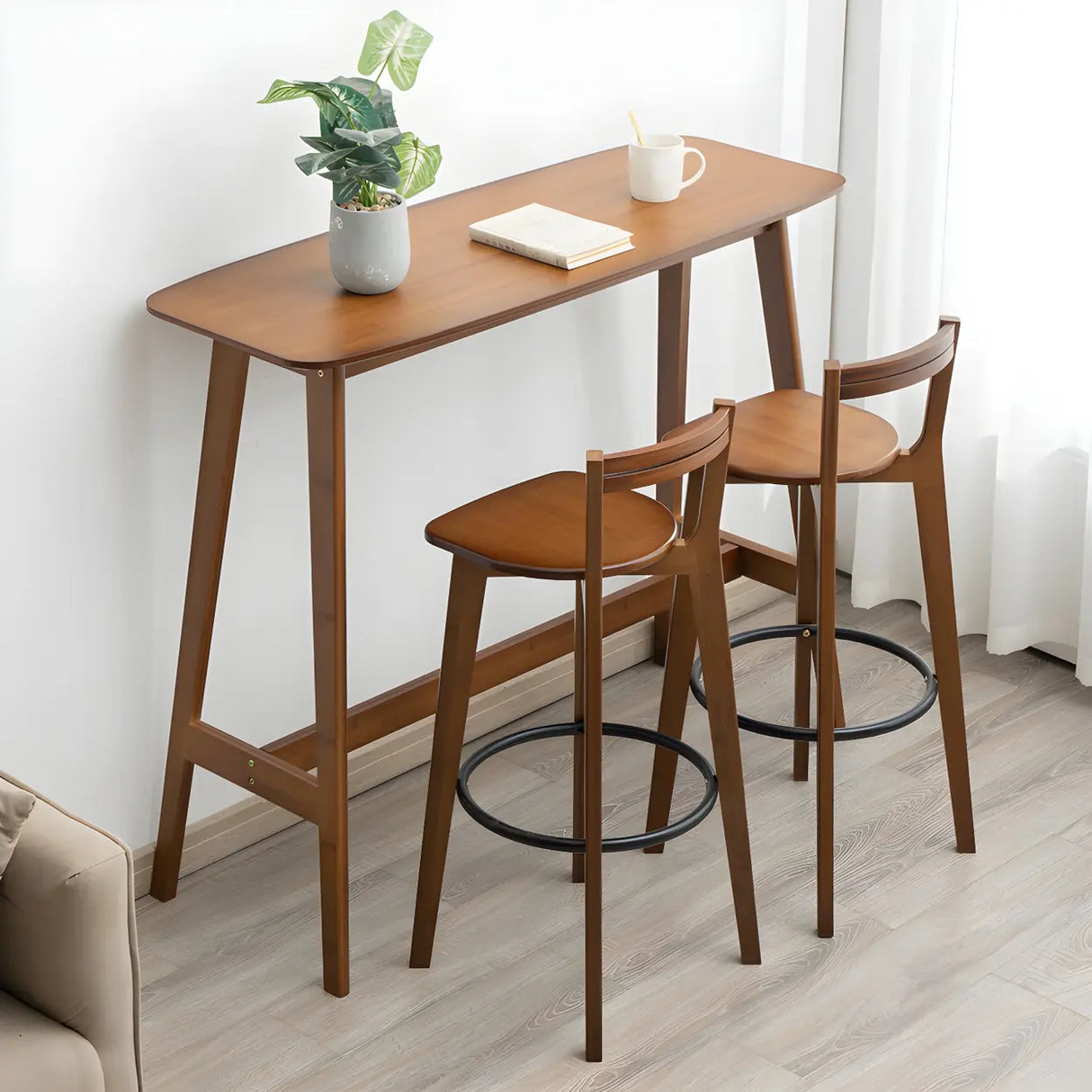 Scandinavian Minimalist Wood Counter Height Bar Table Image - 6