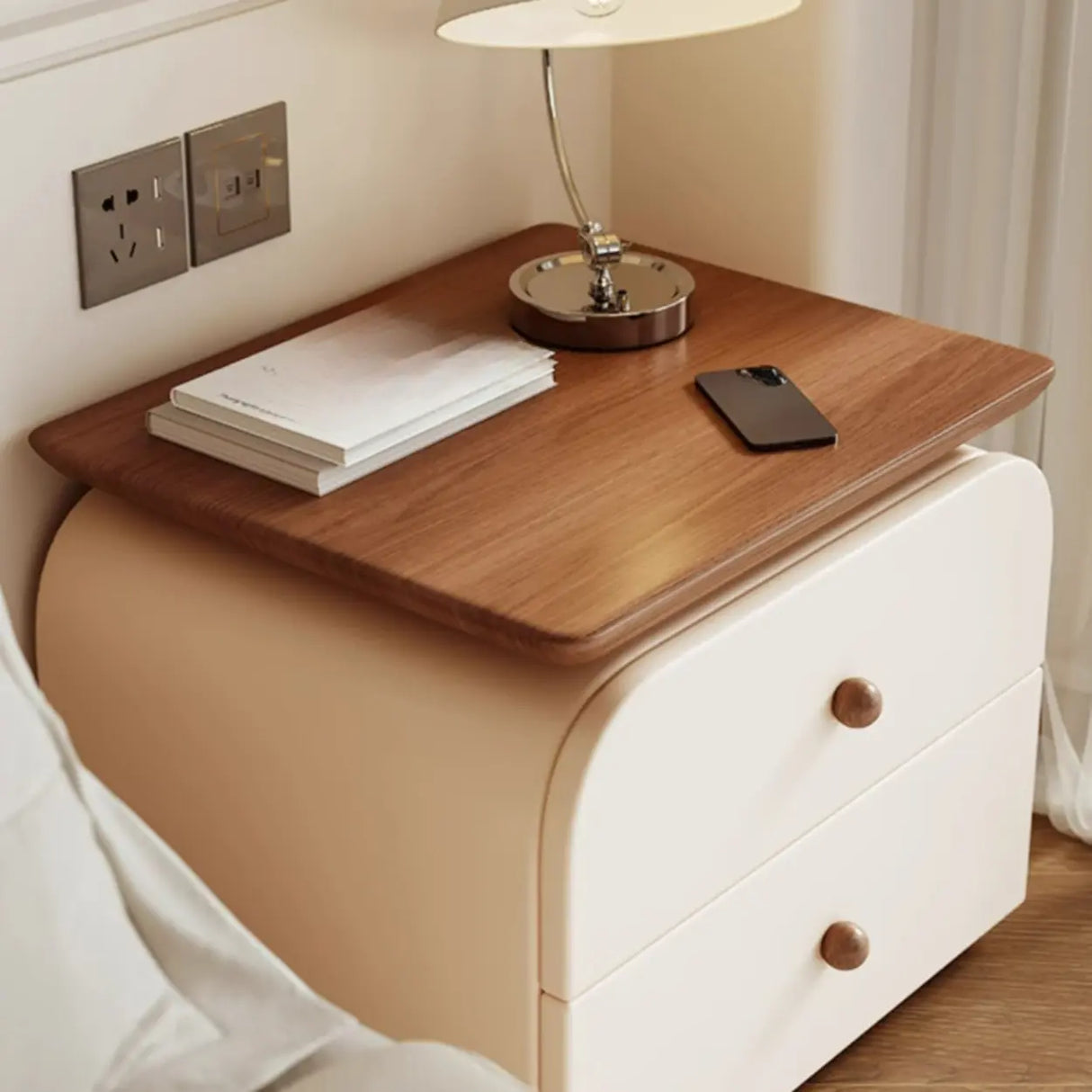 Scandinavian Modern Wood 2-Tier Nightstand with Drawers Image - 1