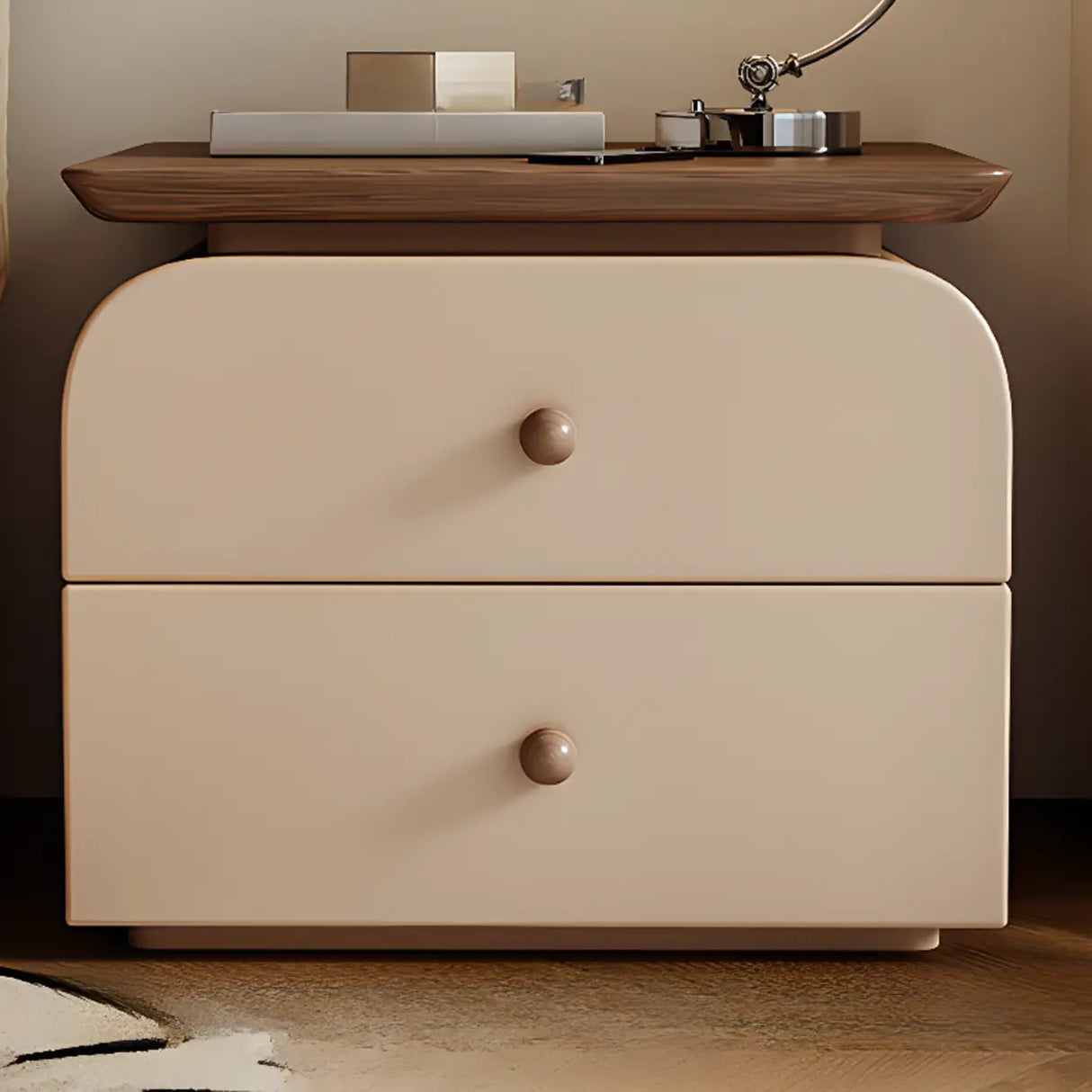 Scandinavian Modern Wood 2-Tier Nightstand with Drawers Image - 2