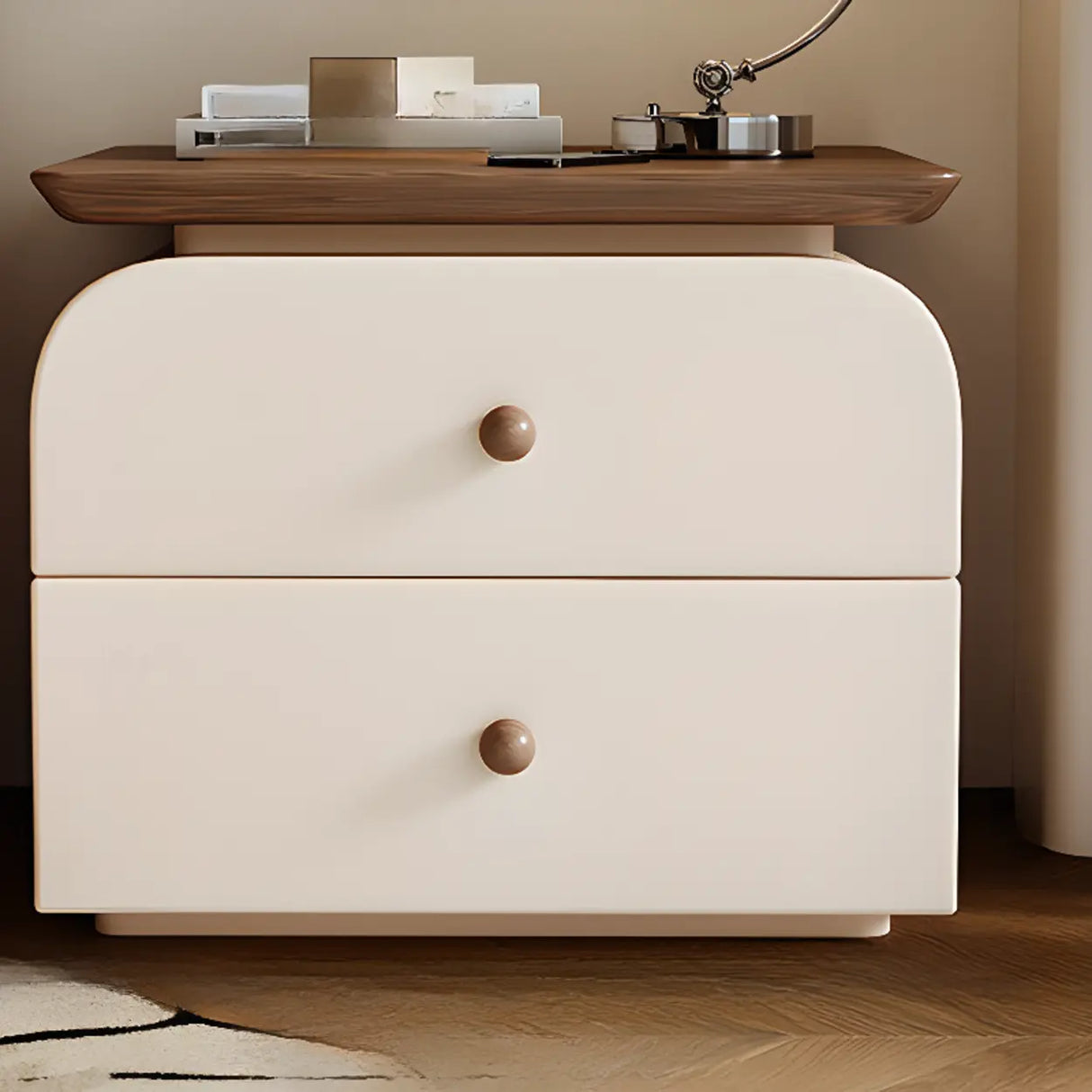 Scandinavian Modern Wood 2-Tier Nightstand with Drawers Image - 7