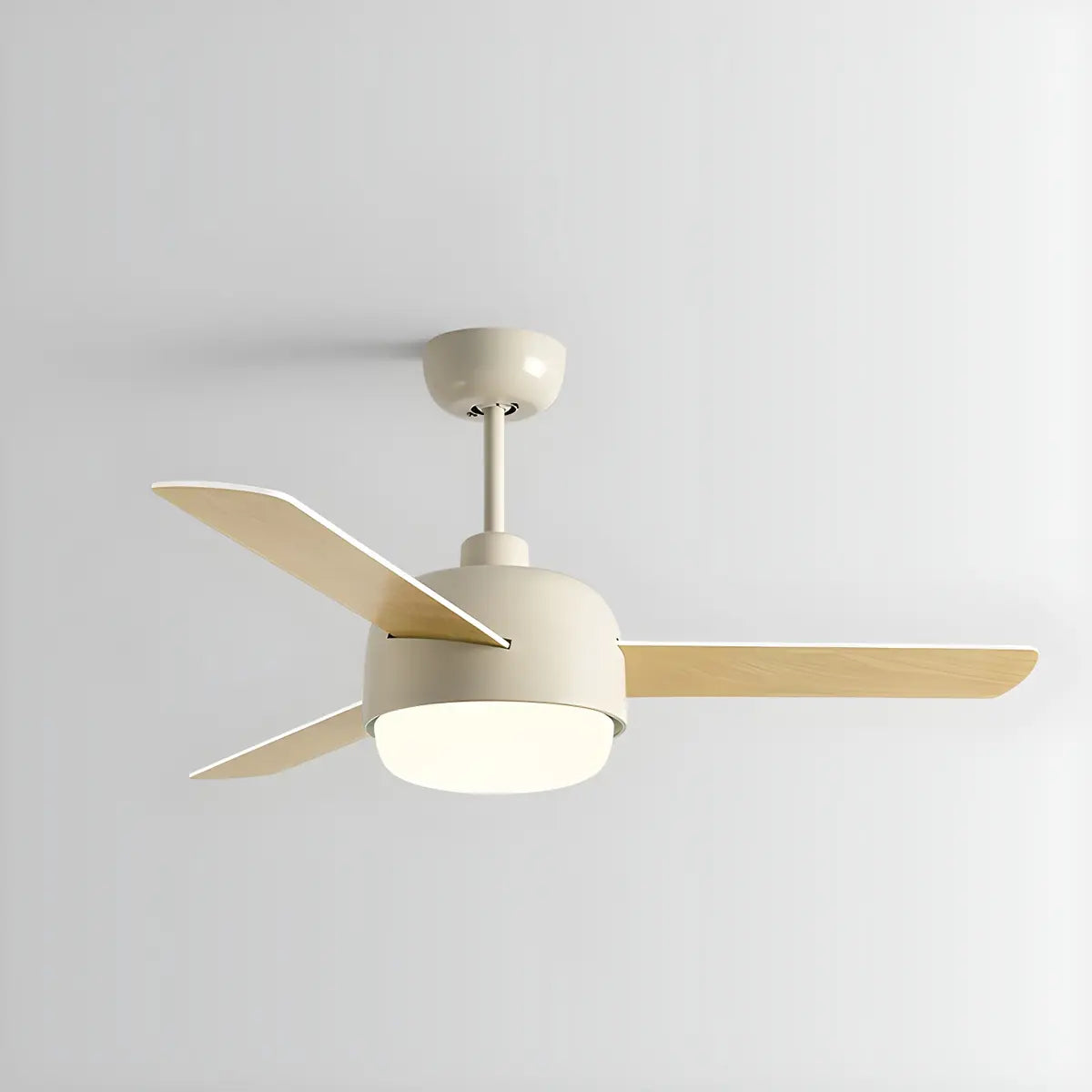 Scandinavian Bedroom Cream Ceiling Fans with Wood Fan Blade and Glass Shade Image - 2