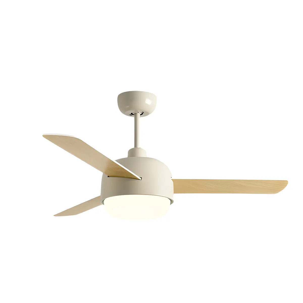Scandinavian Bedroom Cream Ceiling Fans with Wood Fan Blade and Glass Shade Image - 5