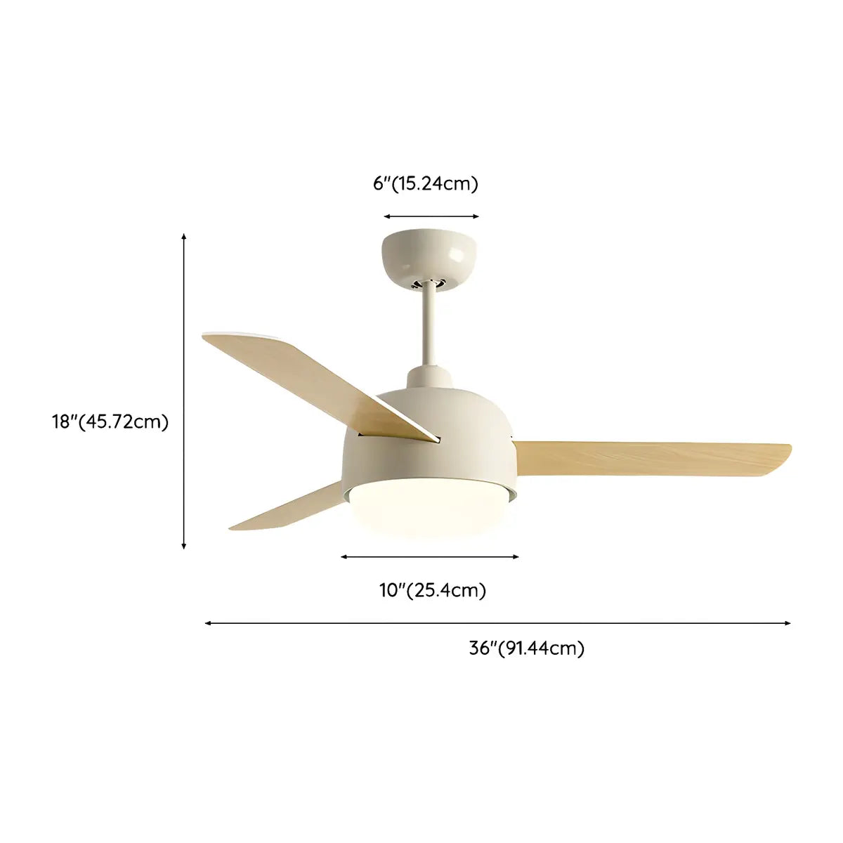 Scandinavian Bedroom Cream Ceiling Fans with Wood Fan Blade and Glass Shade Image - 6