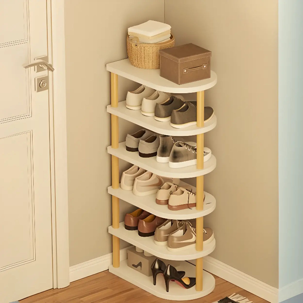 Scandinavian Multi-Tier Wooden Freestanding Shoe Rack Image - 2