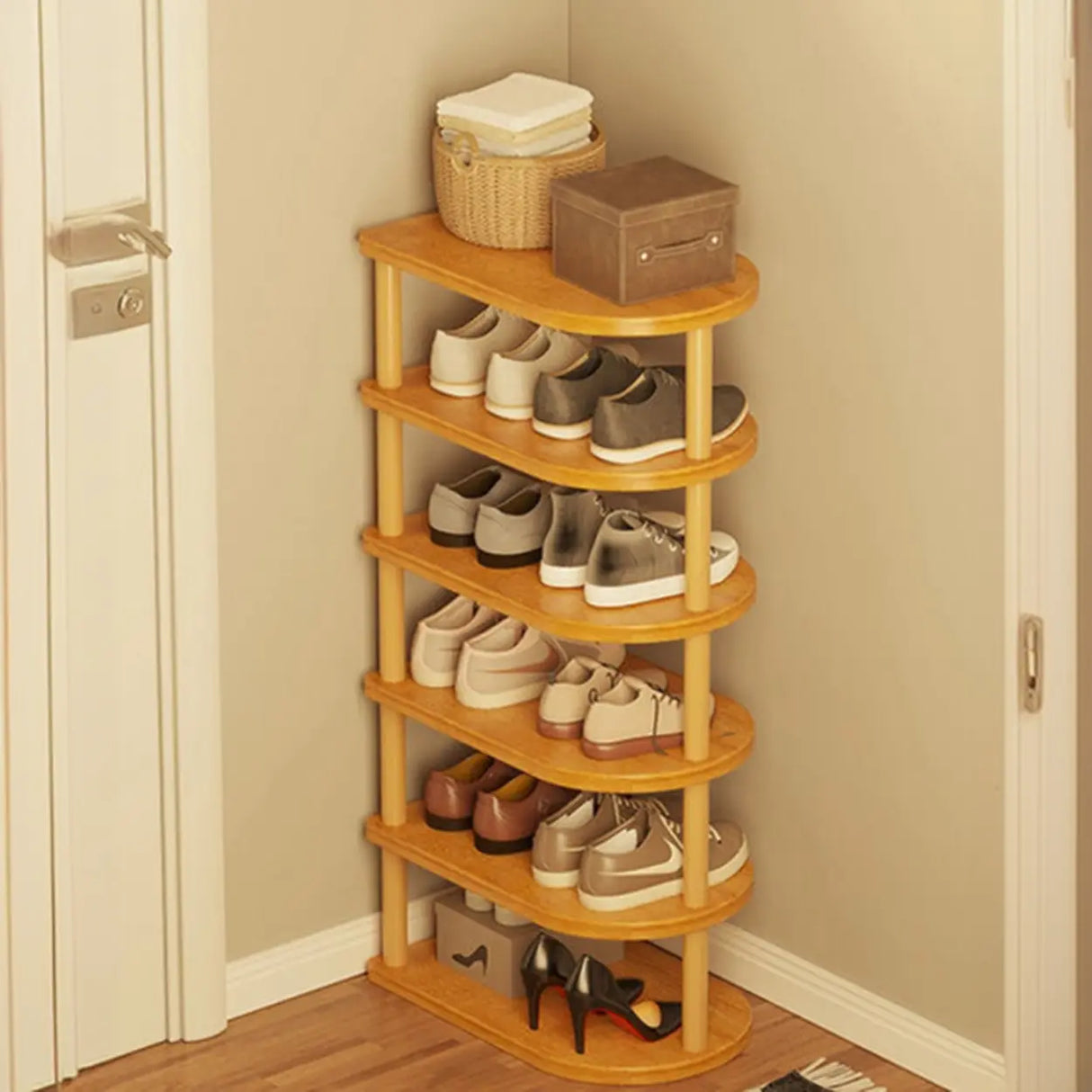 Scandinavian Multi-Tier Wooden Freestanding Shoe Rack Image - 5