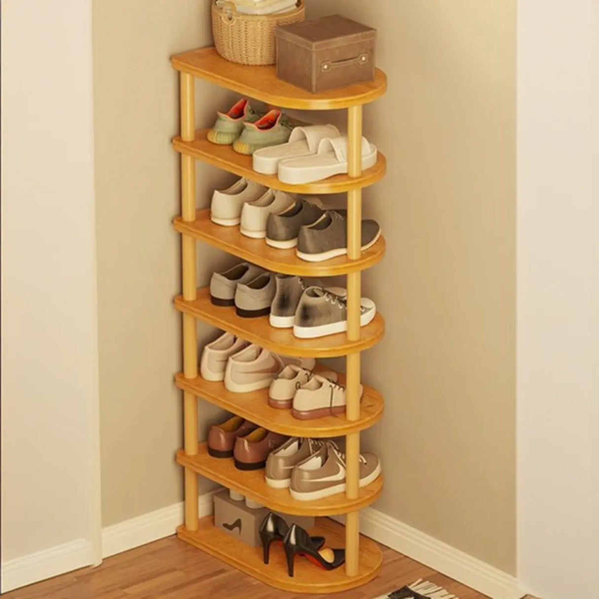 Scandinavian Multi-Tier Wooden Freestanding Shoe Rack Image - 7