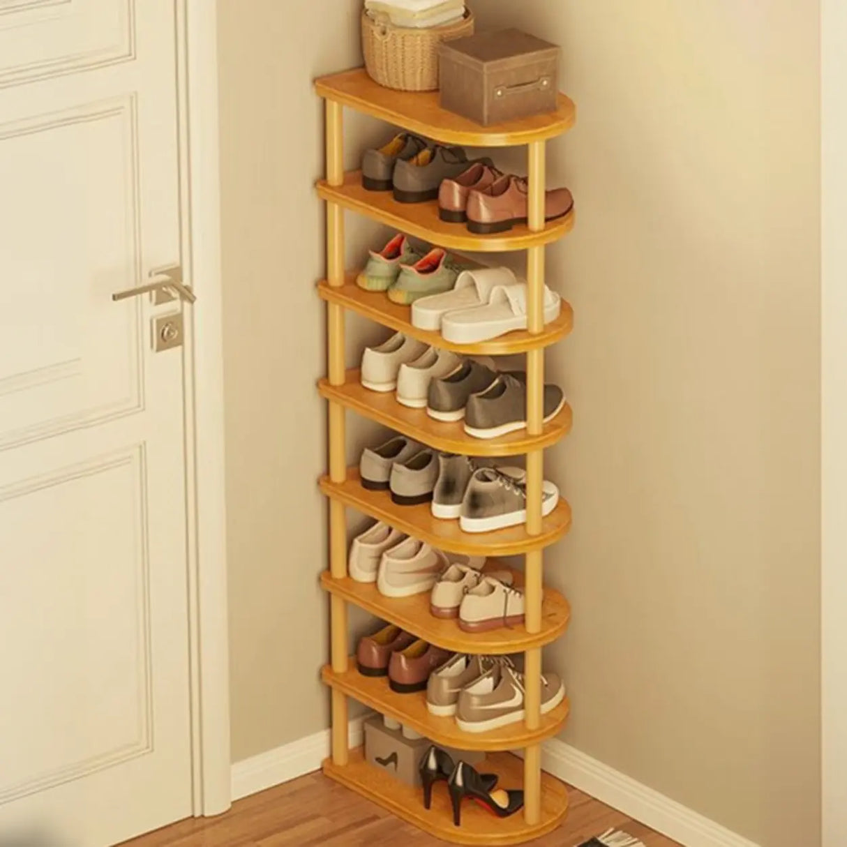 Scandinavian Multi-Tier Wooden Freestanding Shoe Rack Image - 9