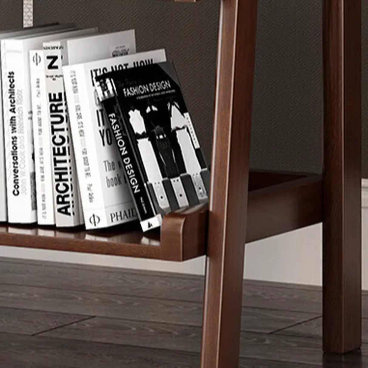 Scandinavian Narrow Ladder Vertical Corner Wood Bookshelf Image - 10