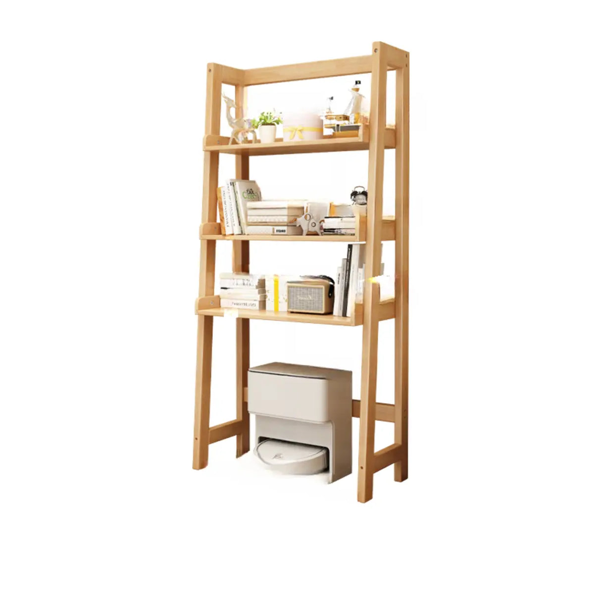 Scandinavian Narrow Ladder Vertical Corner Wood Bookshelf Image - 11