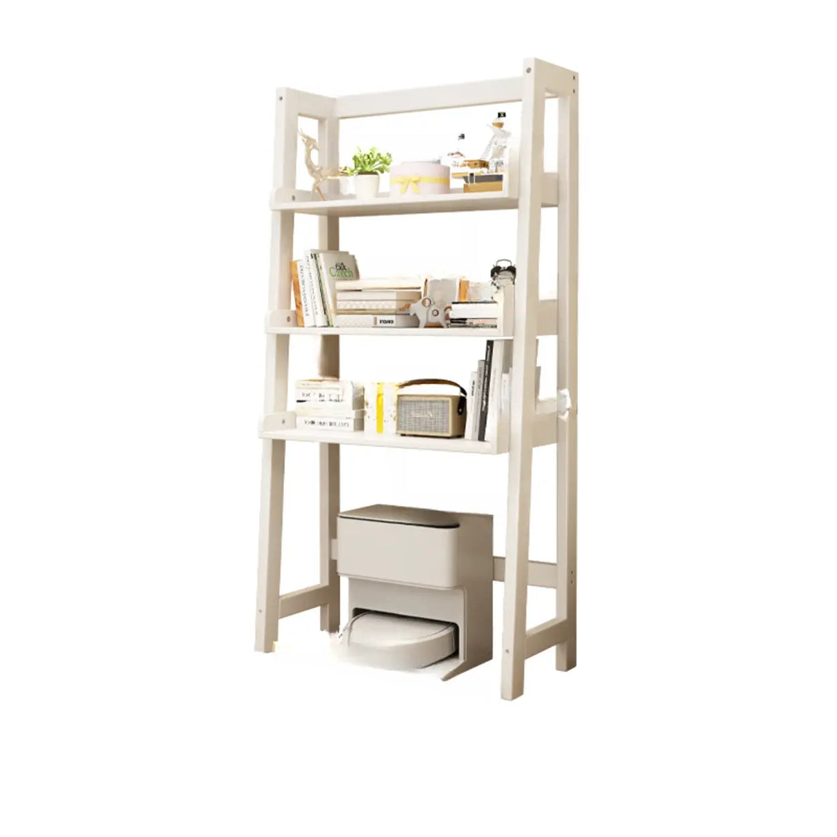 Scandinavian Narrow Ladder Vertical Corner Wood Bookshelf Image - 15