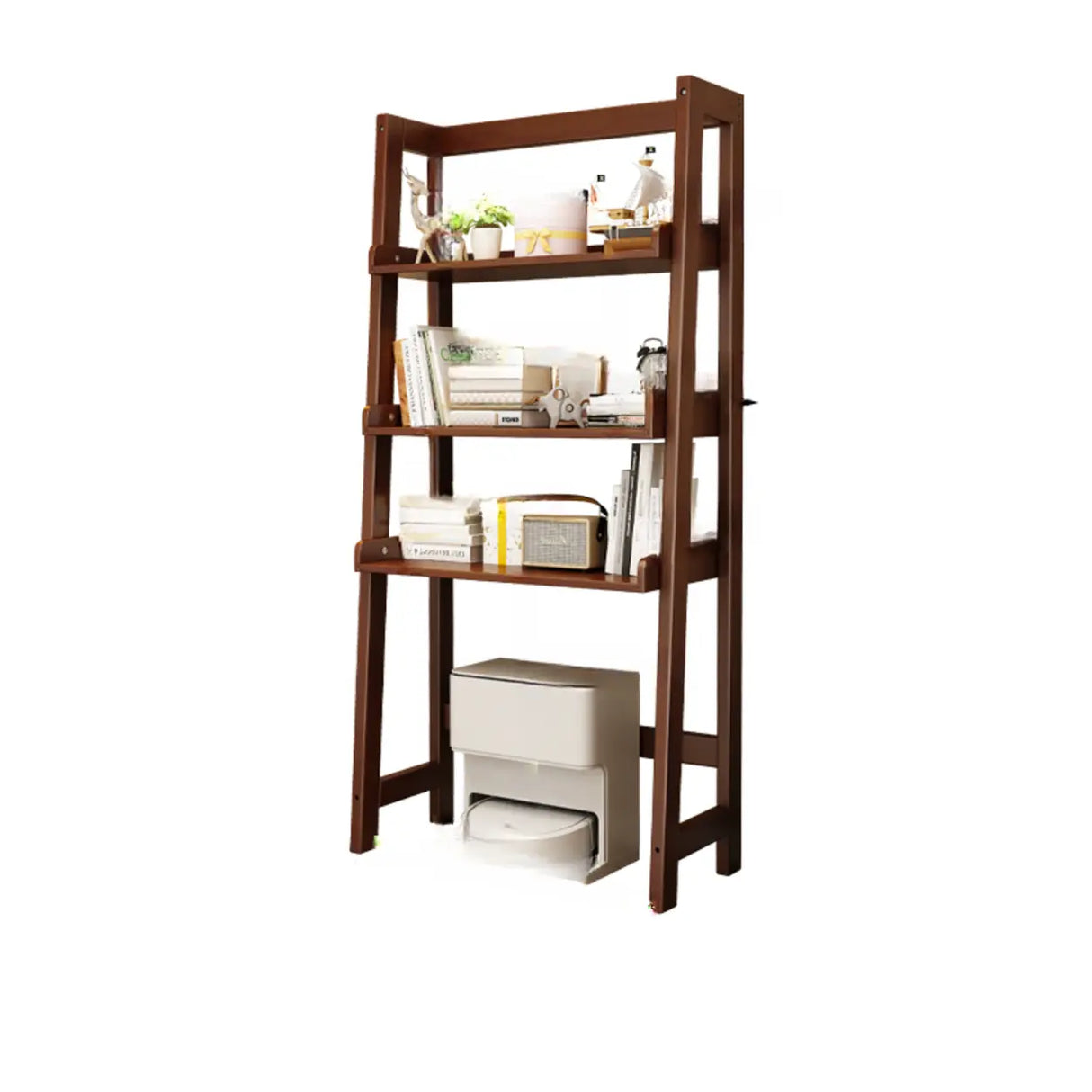 Scandinavian Narrow Ladder Vertical Corner Wood Bookshelf Image - 5