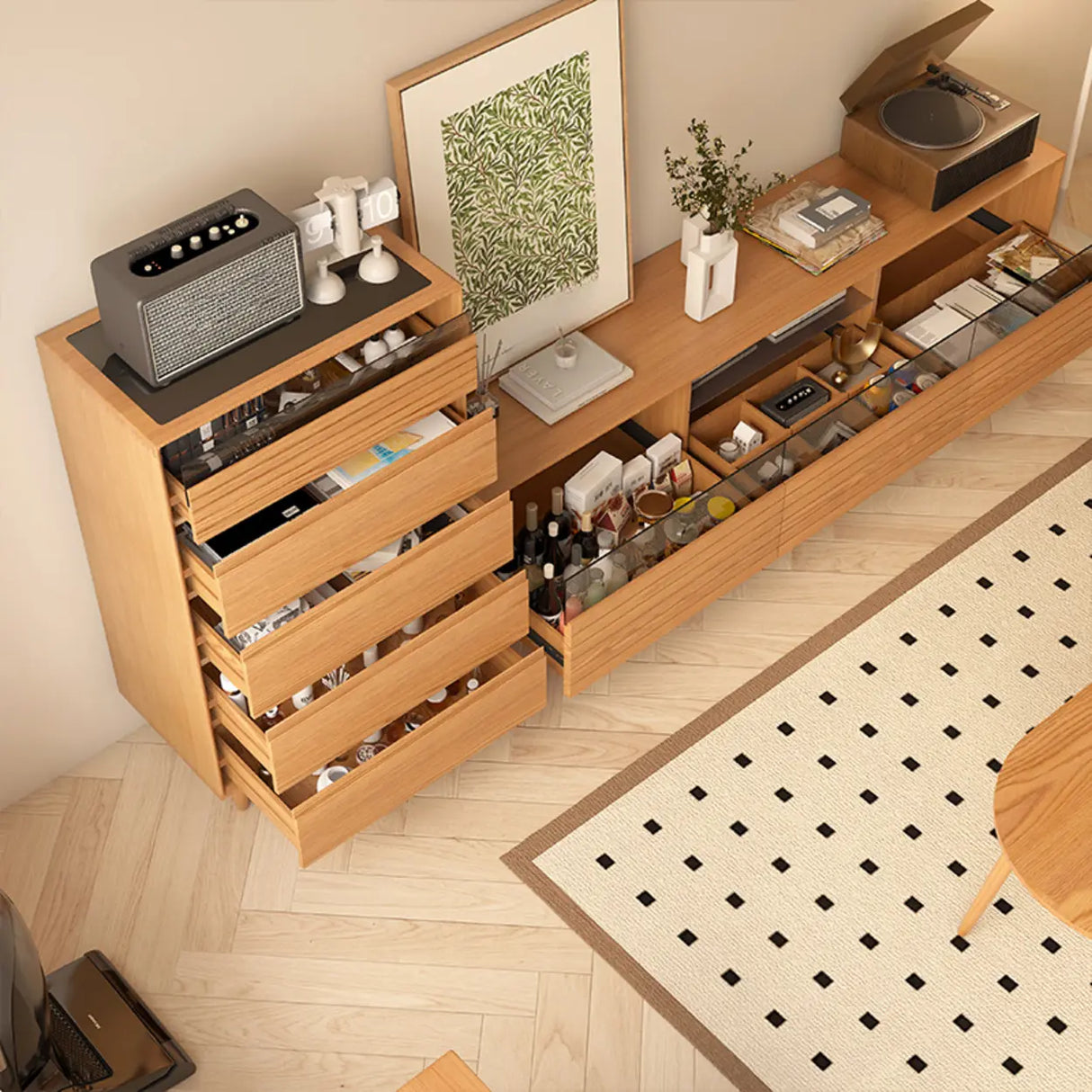 Scandinavian Natural Finish Cherry Drawers TV Stand Image - 4