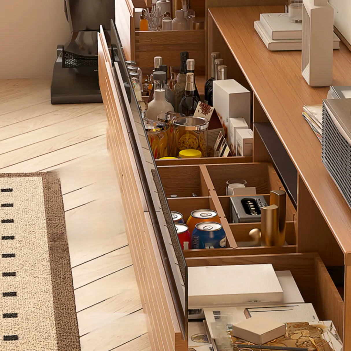 Scandinavian Natural Finish Cherry Drawers TV Stand Image - 8