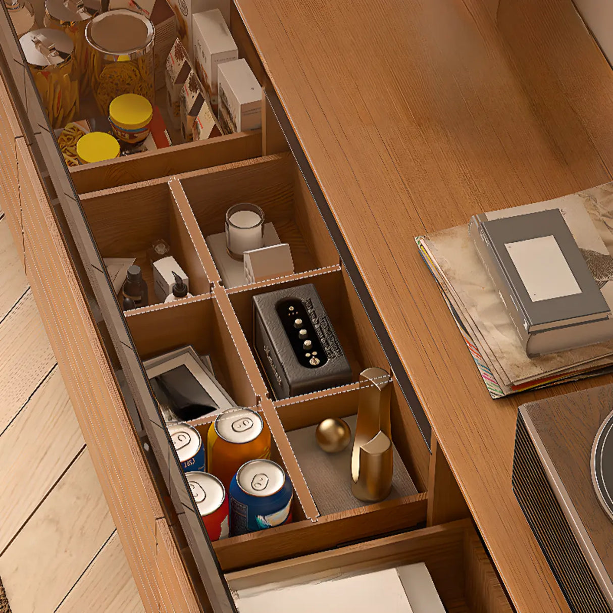 Scandinavian Natural Finish Cherry Drawers TV Stand Image - 9