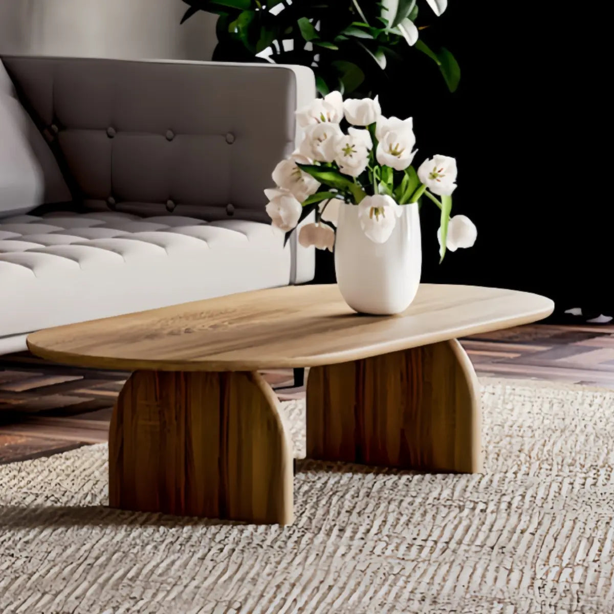 Scandinavian Natural Pine Wood Sled Single Coffee Table Image - 1
