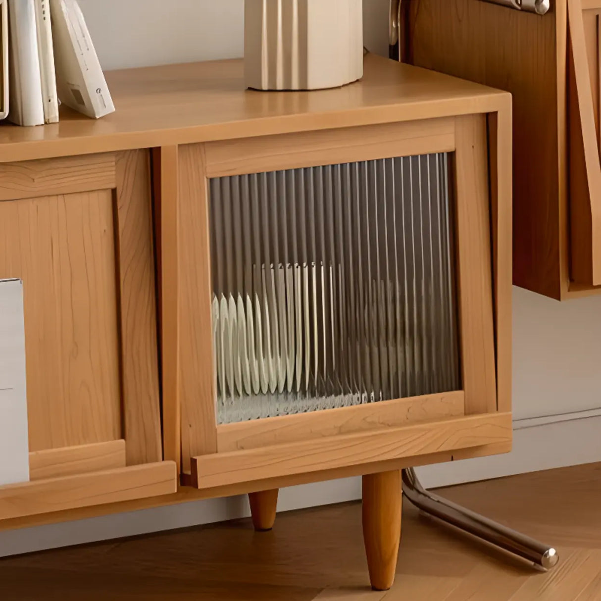 Scandinavian Natural Rectangular Wood TV Stand with Shelf