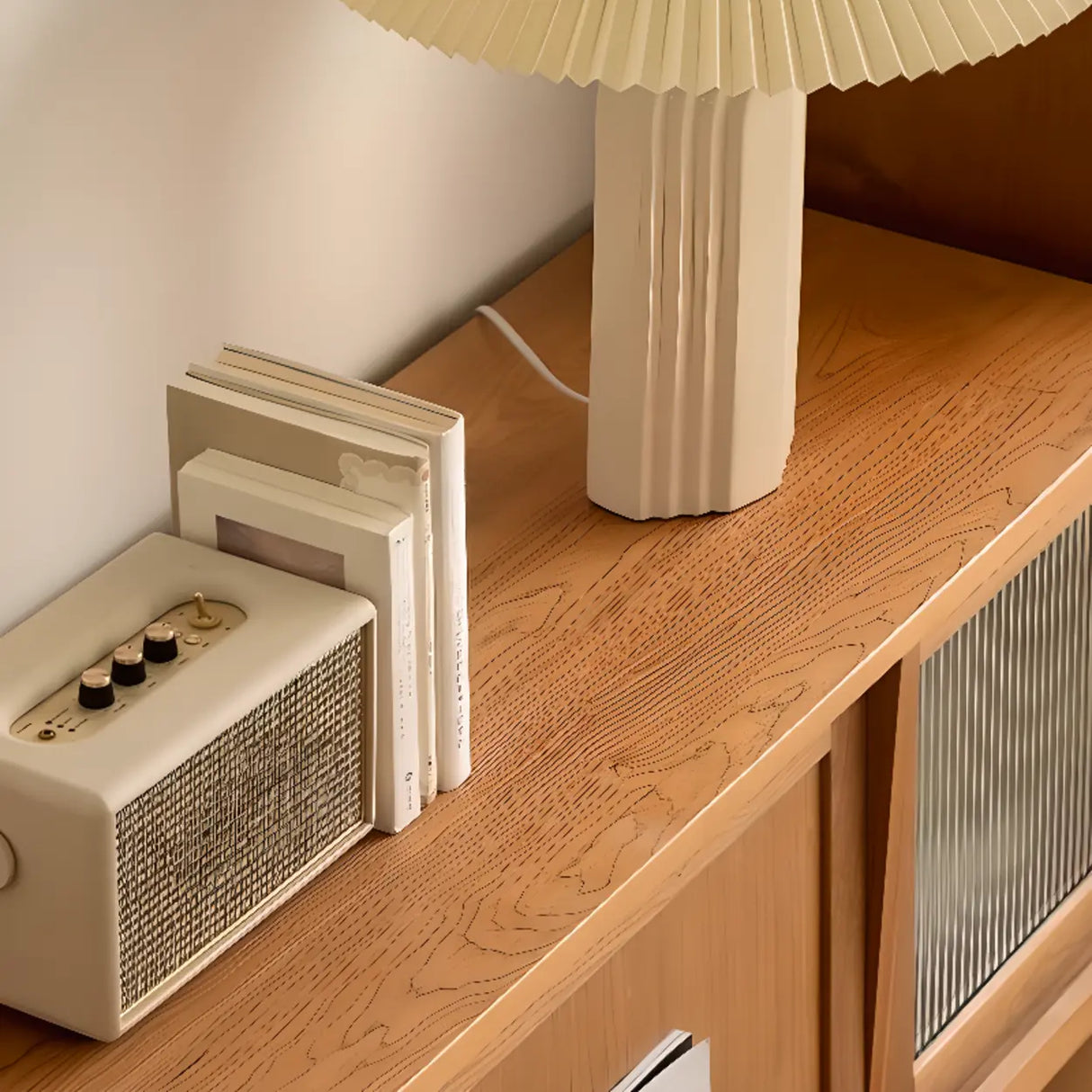 Scandinavian Natural Rectangular Wood TV Stand with Shelf