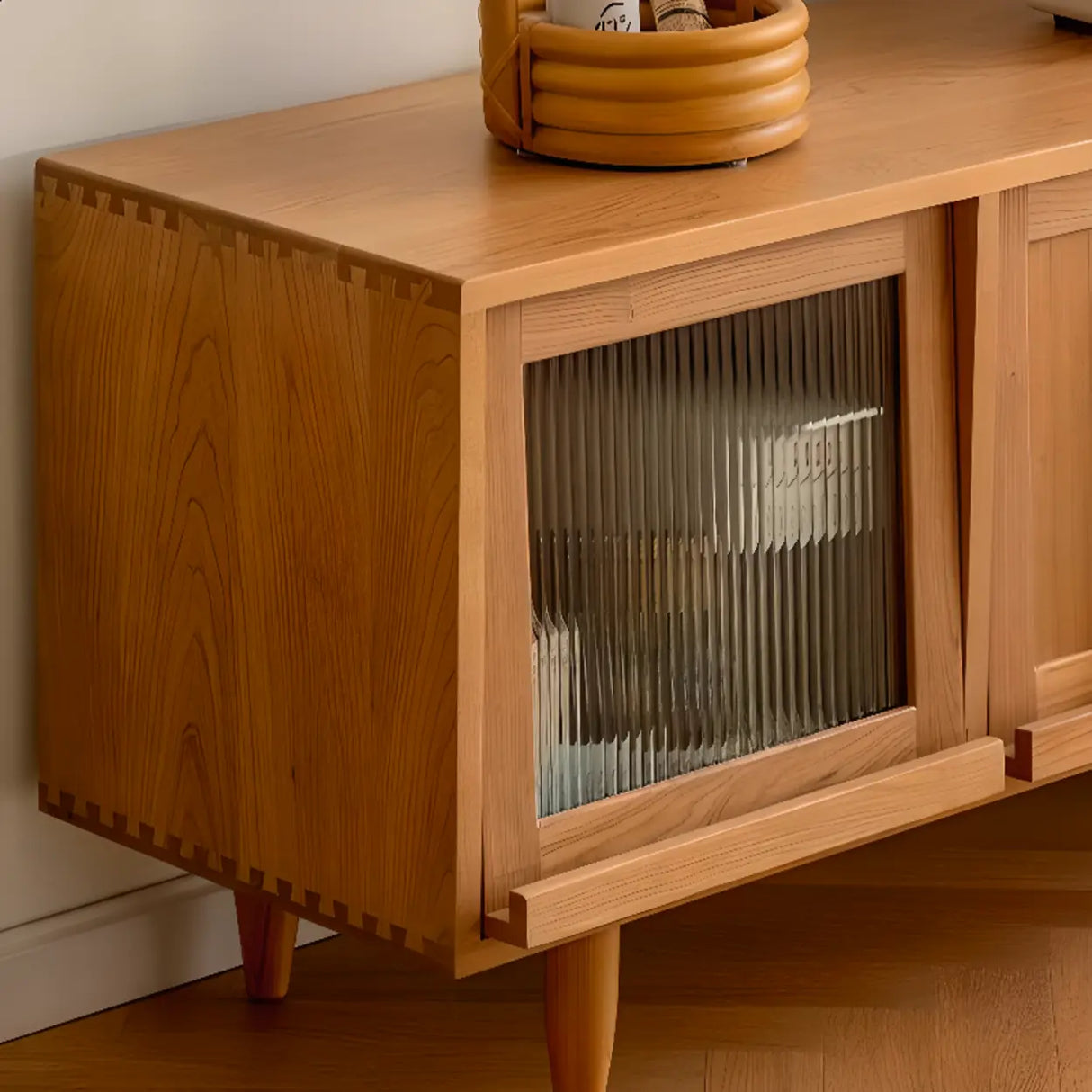 Scandinavian Natural Rectangular Wood TV Stand with Shelf