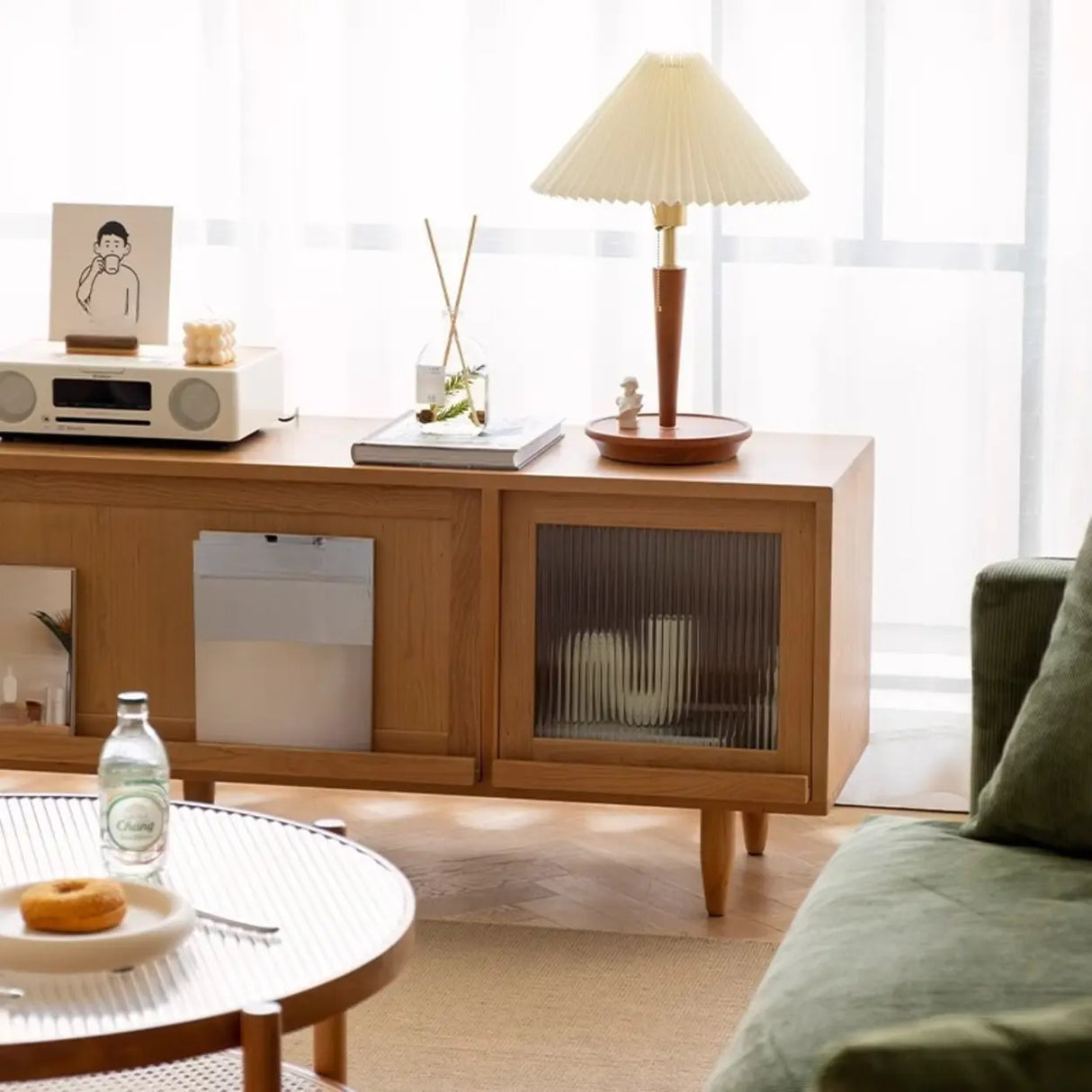 Scandinavian Natural Rectangular Wood TV Stand with Shelf