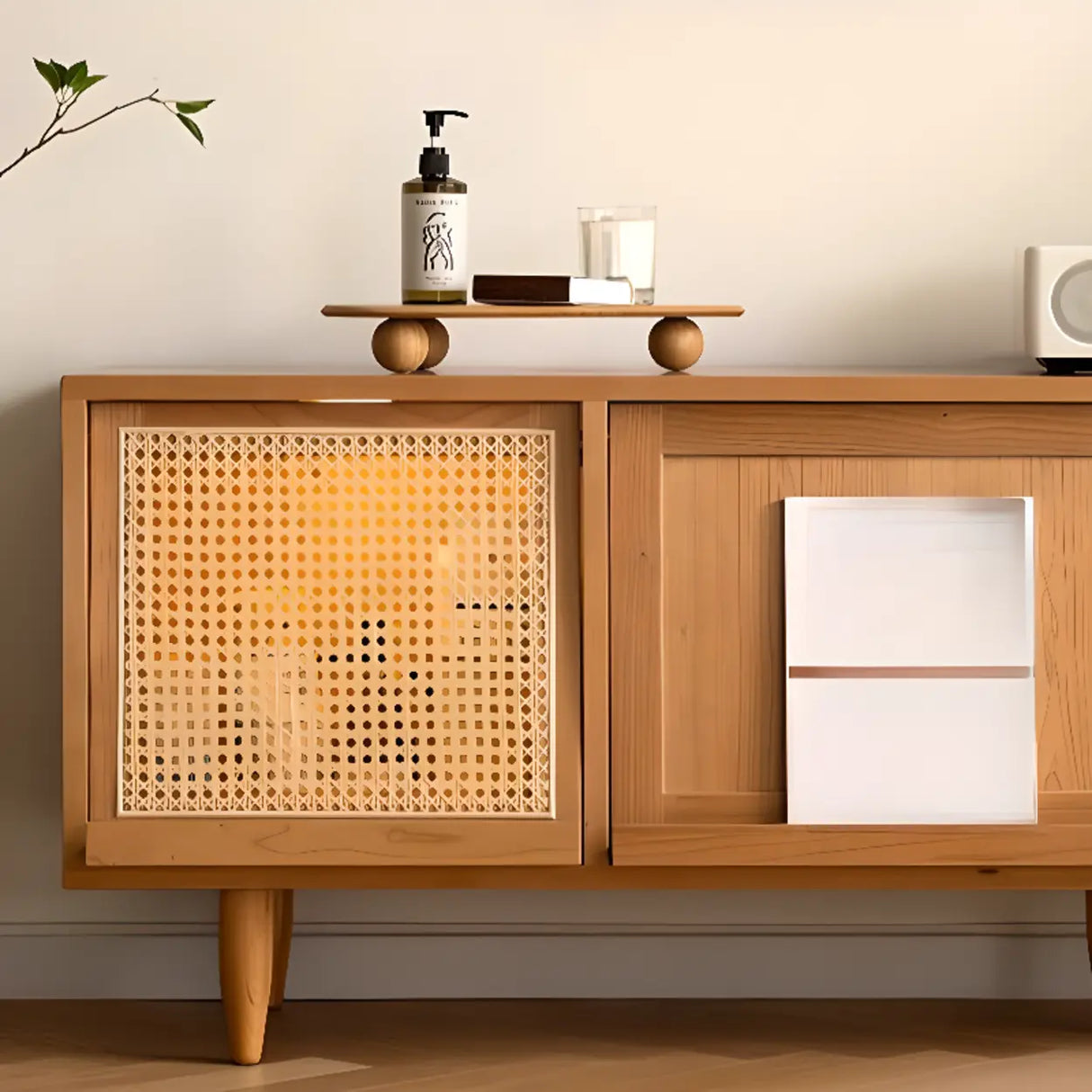 Scandinavian Natural Rectangular Wood TV Stand with Shelf