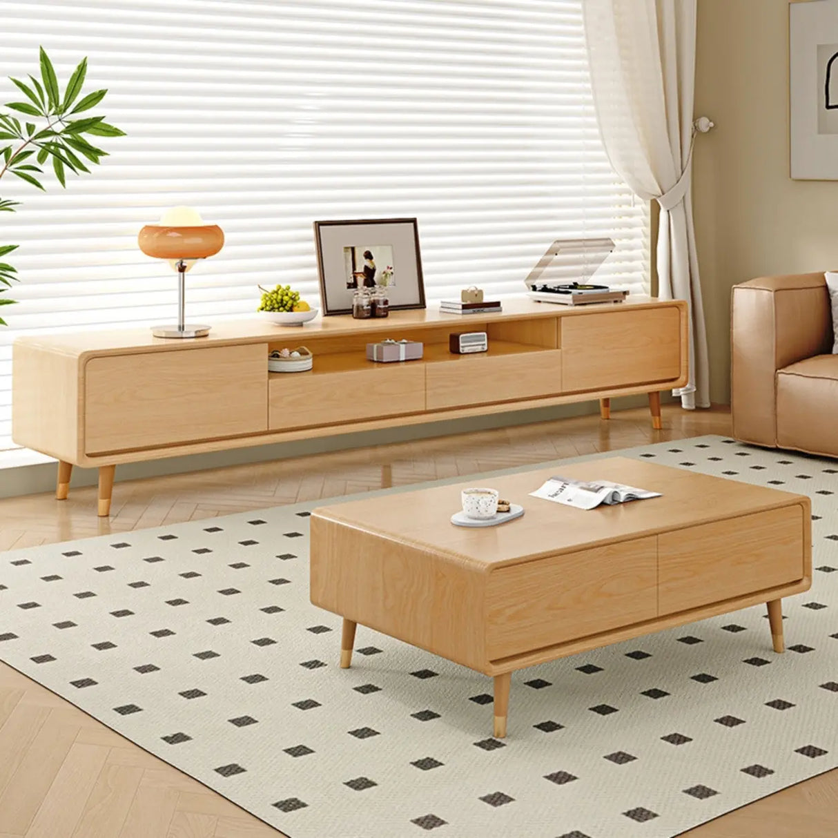 Scandinavian Natural Wood Cabinet Drawers TV Stand Image - 2