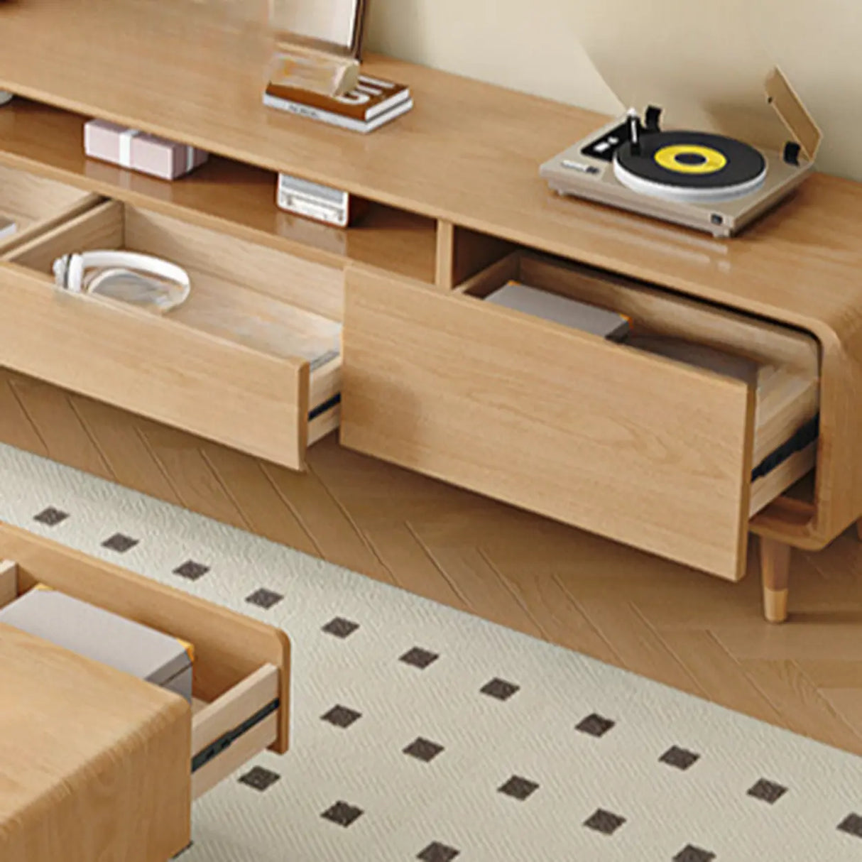 Scandinavian Natural Wood Cabinet Drawers TV Stand Image - 8