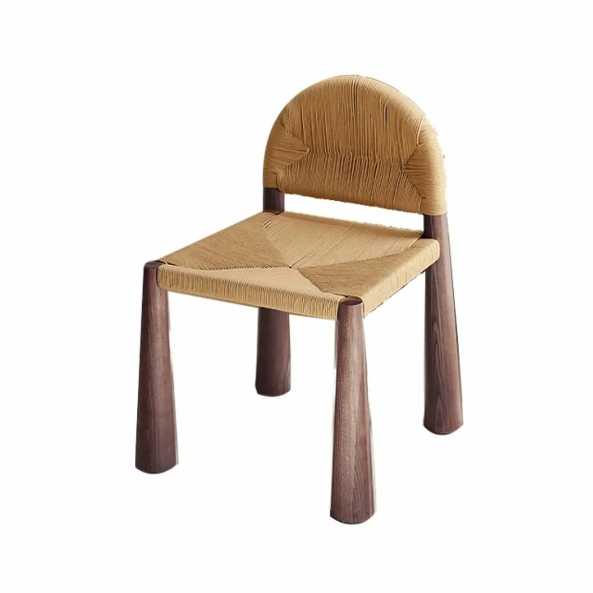 Scandinavian Natural Wood Low Back Woven Dining Chairs Image - 3