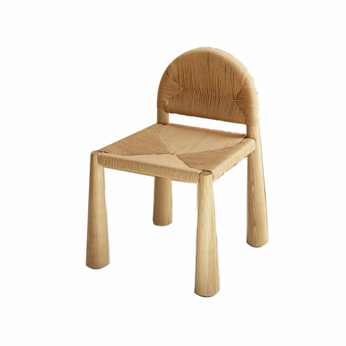 Scandinavian Natural Wood Low Back Woven Dining Chairs Image - 5