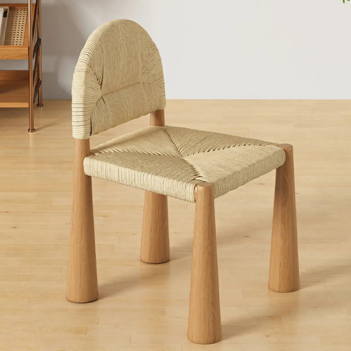 Scandinavian Natural Wood Low Back Woven Dining Chairs Image - 6