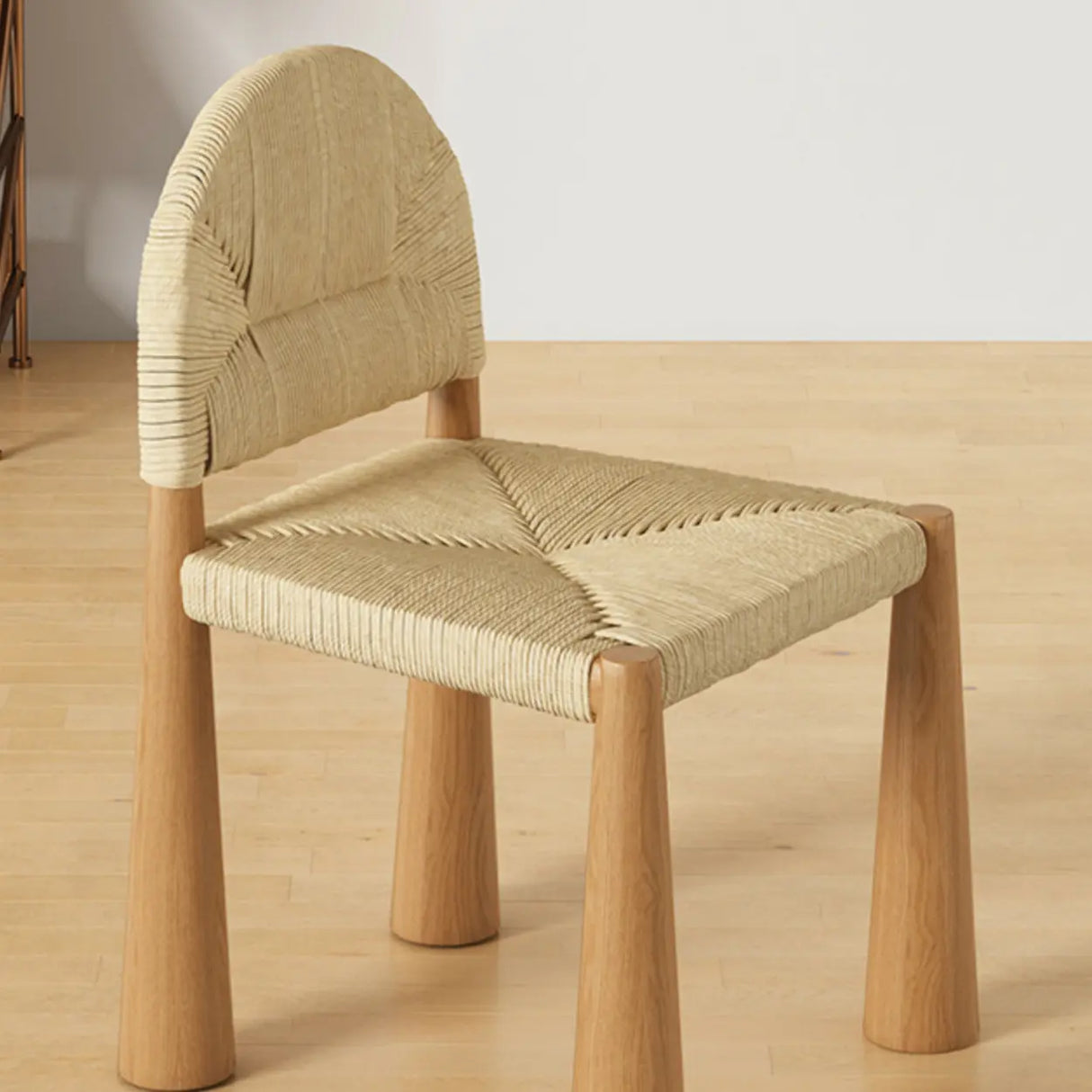 Scandinavian Natural Wood Low Back Woven Dining Chairs Image - 7