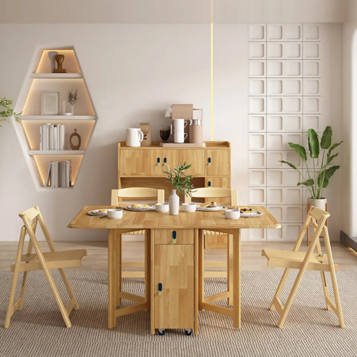 Scandinavian Natural Wood Rectangle Dining Table Extension Image - 10