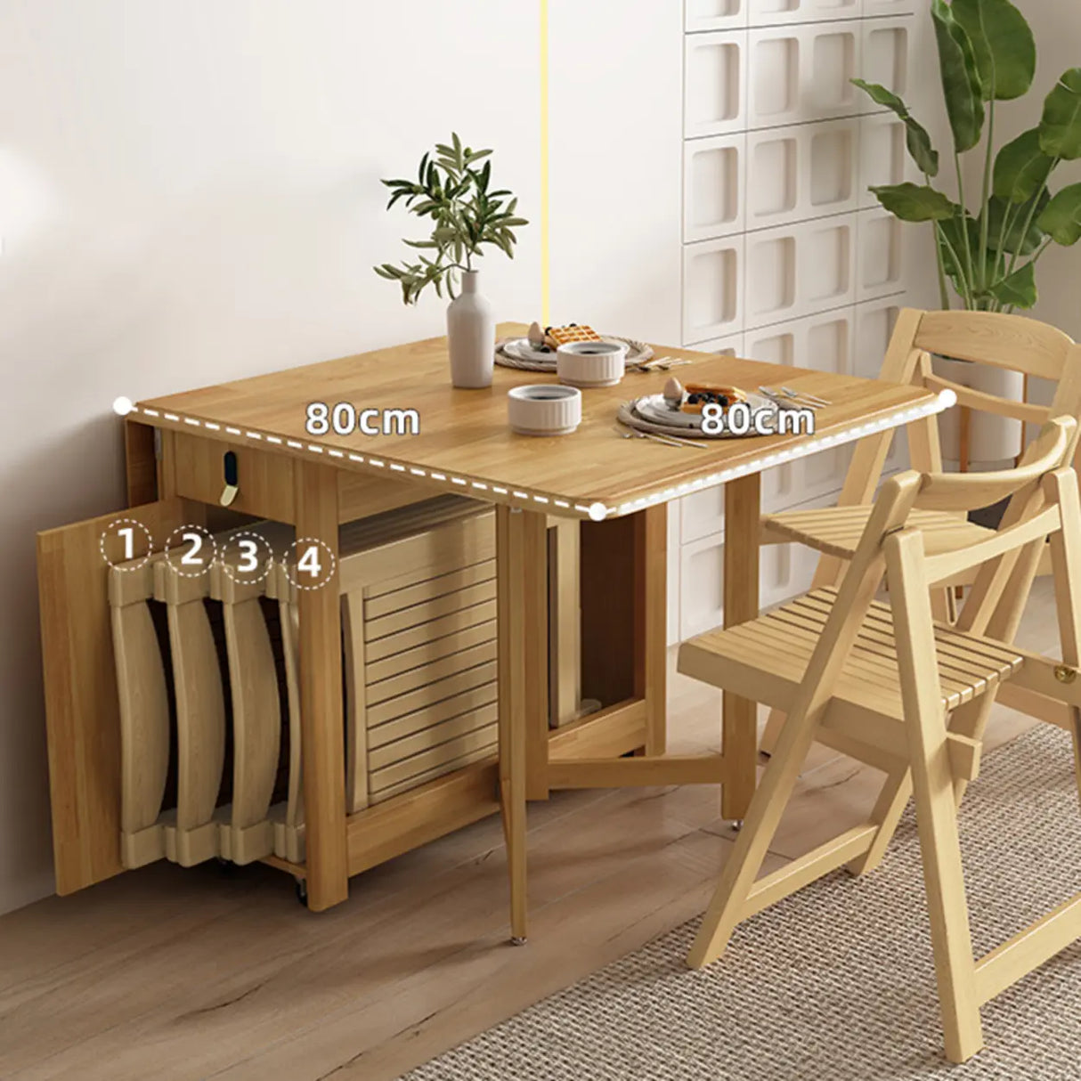 Scandinavian Natural Wood Rectangle Dining Table Extension Image - 12
