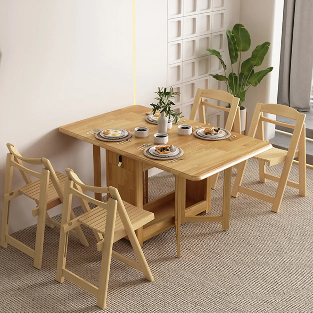 Scandinavian Natural Wood Rectangle Dining Table Extension Image - 3