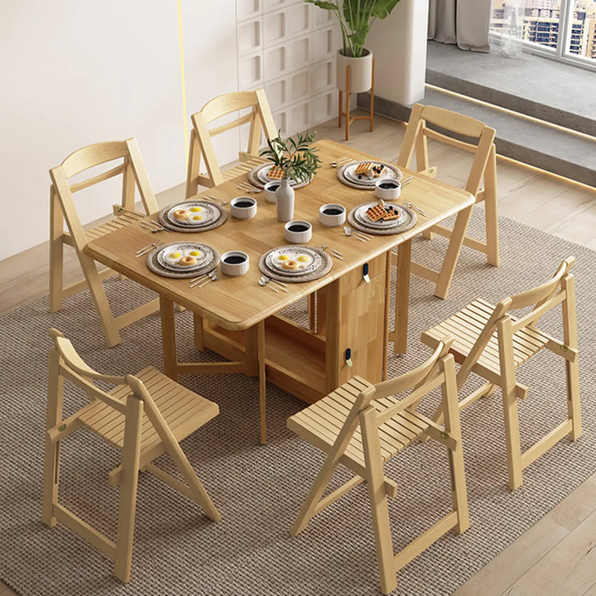 Scandinavian Natural Wood Rectangle Dining Table Extension Image - 4