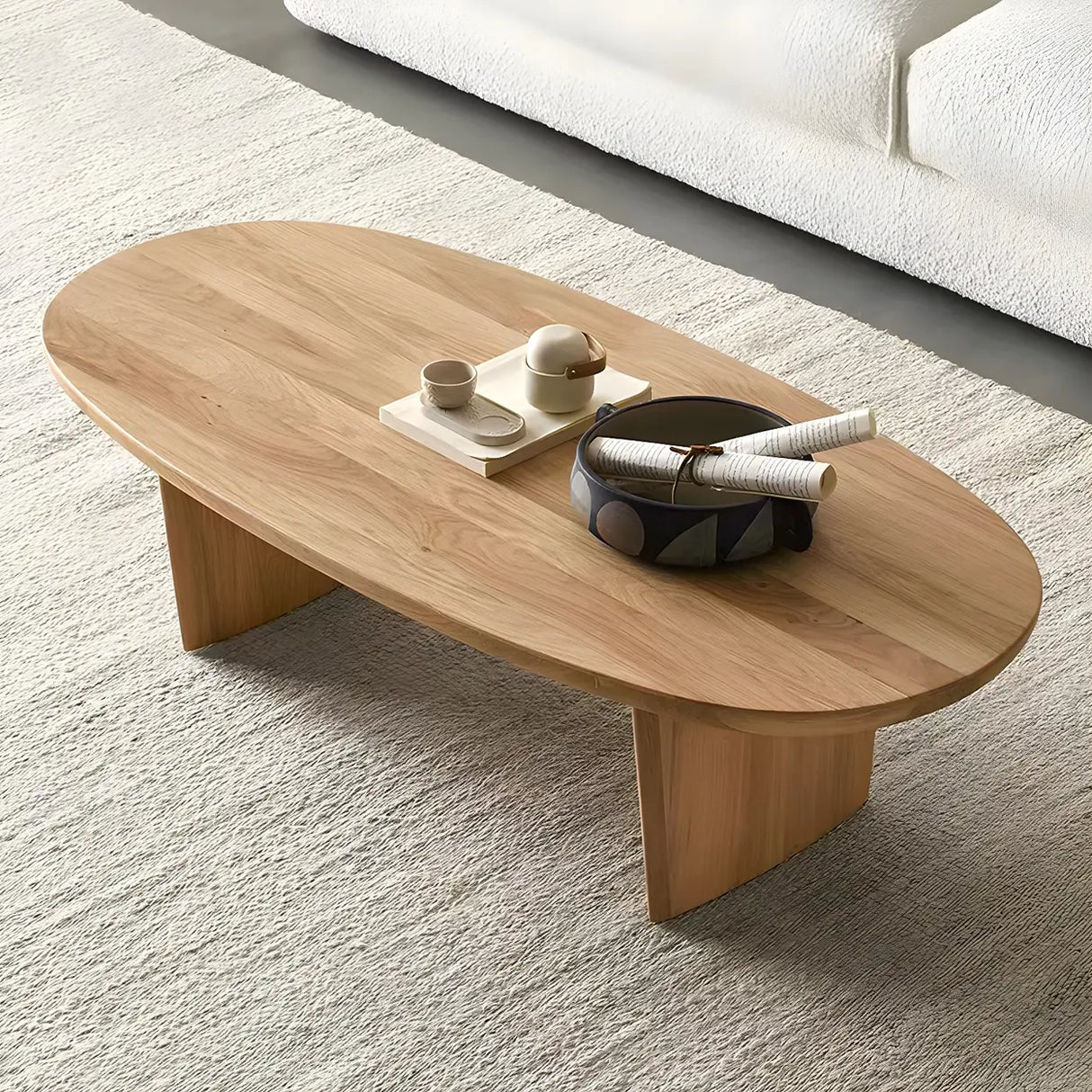 Scandinavian Oval Manufactured Wood Coffee Table Image - 1