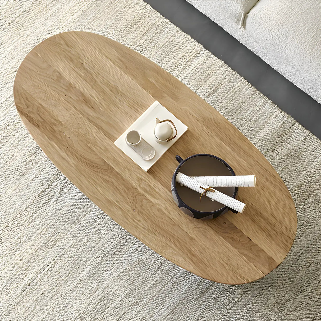 Scandinavian Oval Manufactured Wood Coffee Table Image - 2