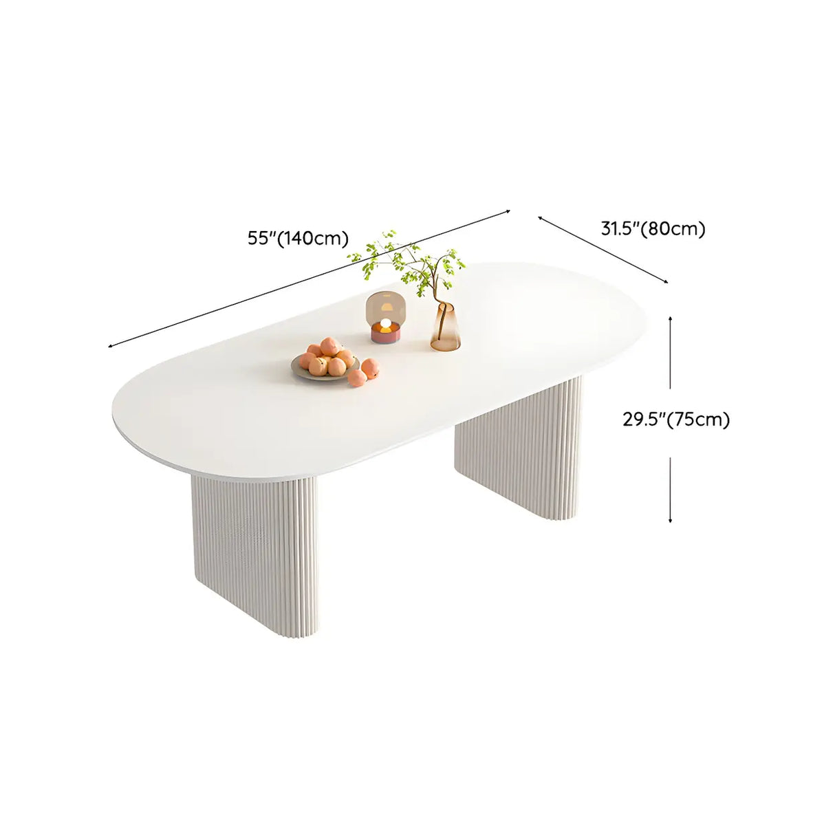 Scandinavian Oval Stone White Dining Table Image - 11