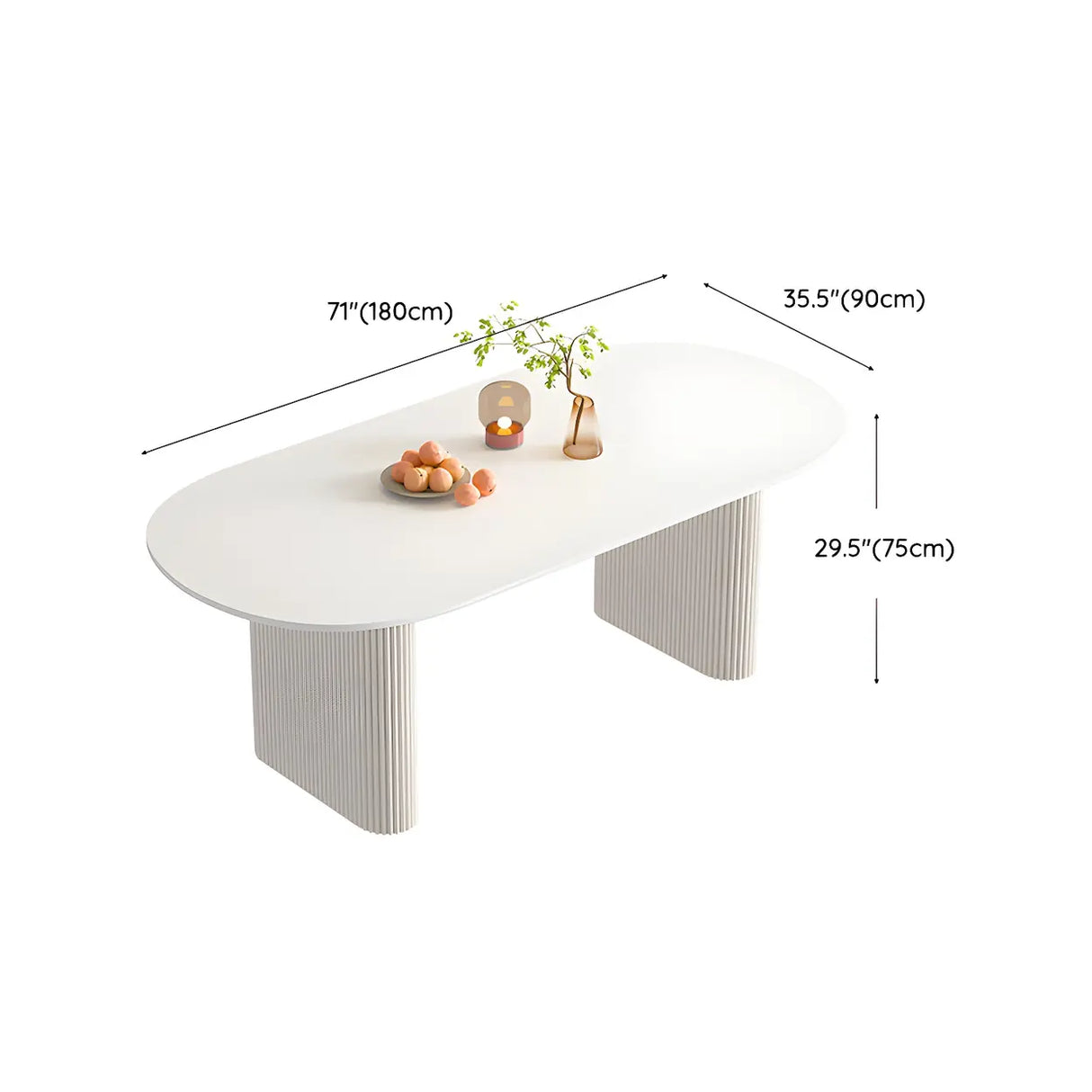 Scandinavian Oval Stone White Dining Table Image - 13