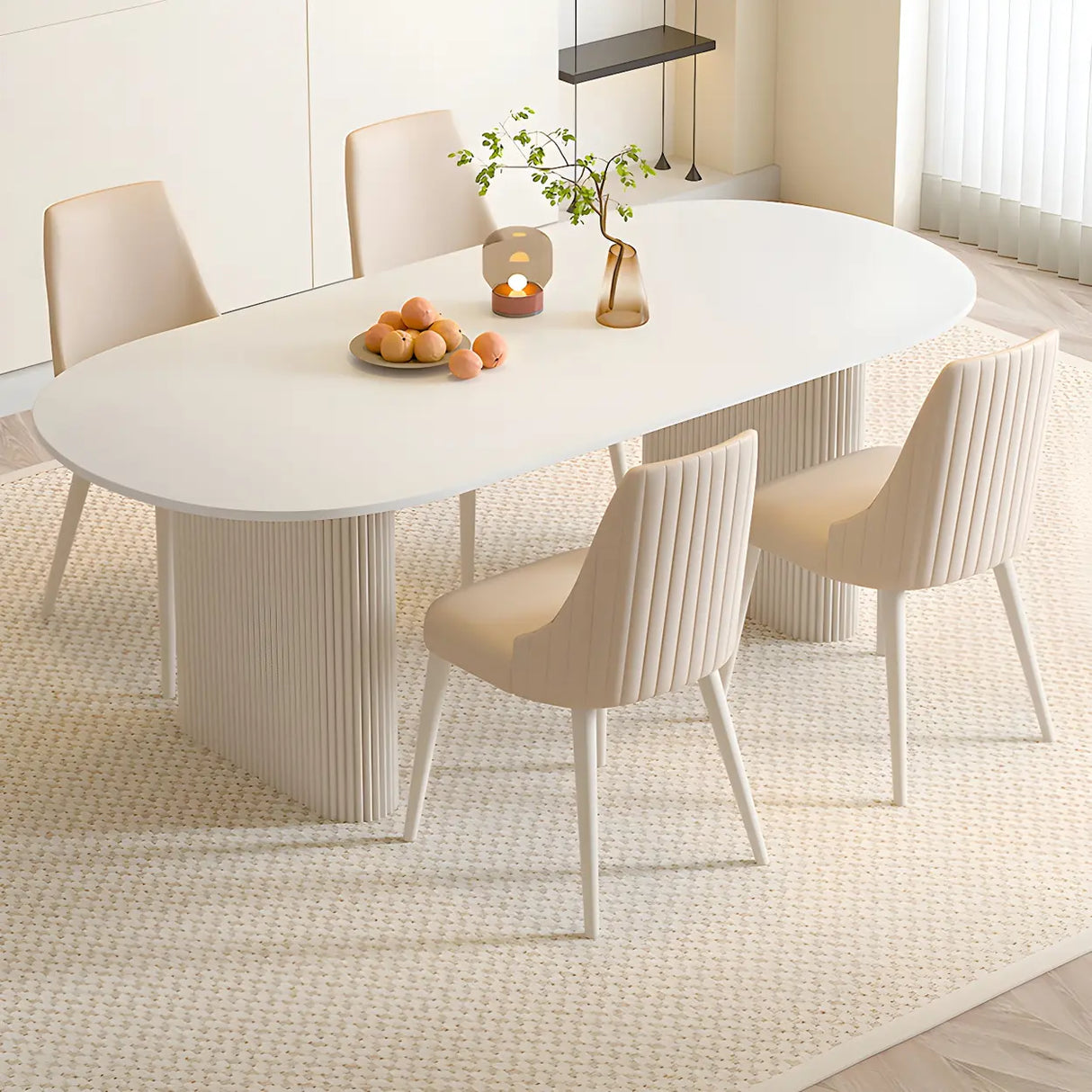 Scandinavian Oval Stone White Dining Table Image - 1