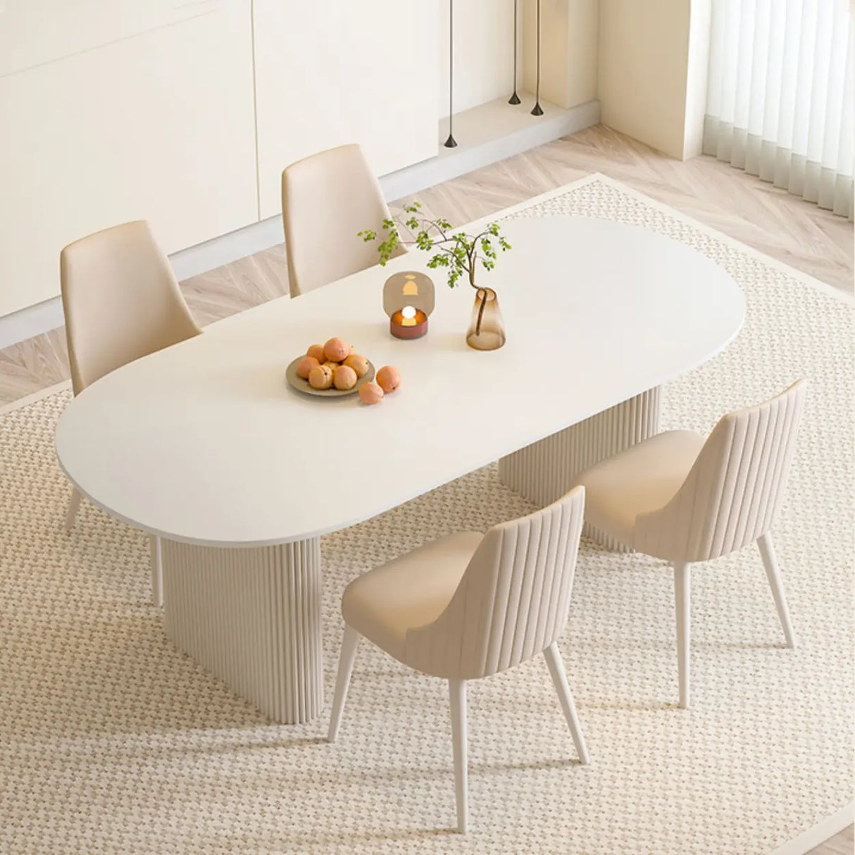 Scandinavian Oval Stone White Dining Table Image - 2