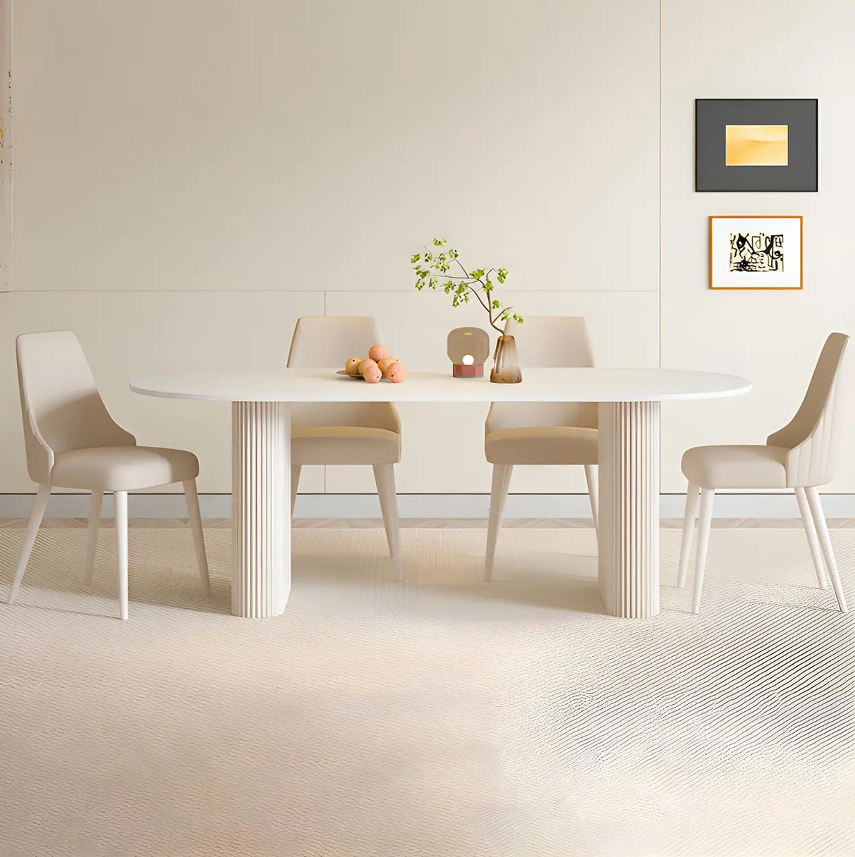Scandinavian Oval Stone White Dining Table Image - 3