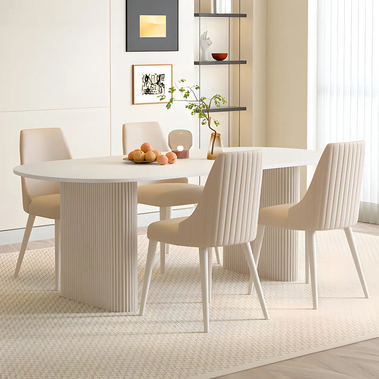 Scandinavian Oval Stone White Dining Table Image - 4