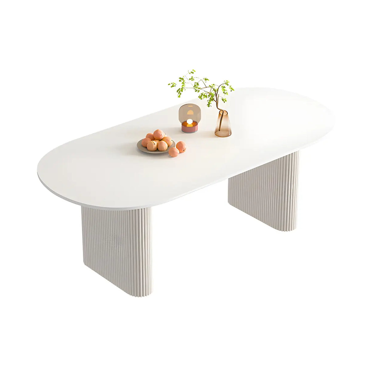 Scandinavian Oval Stone White Dining Table Image - 5