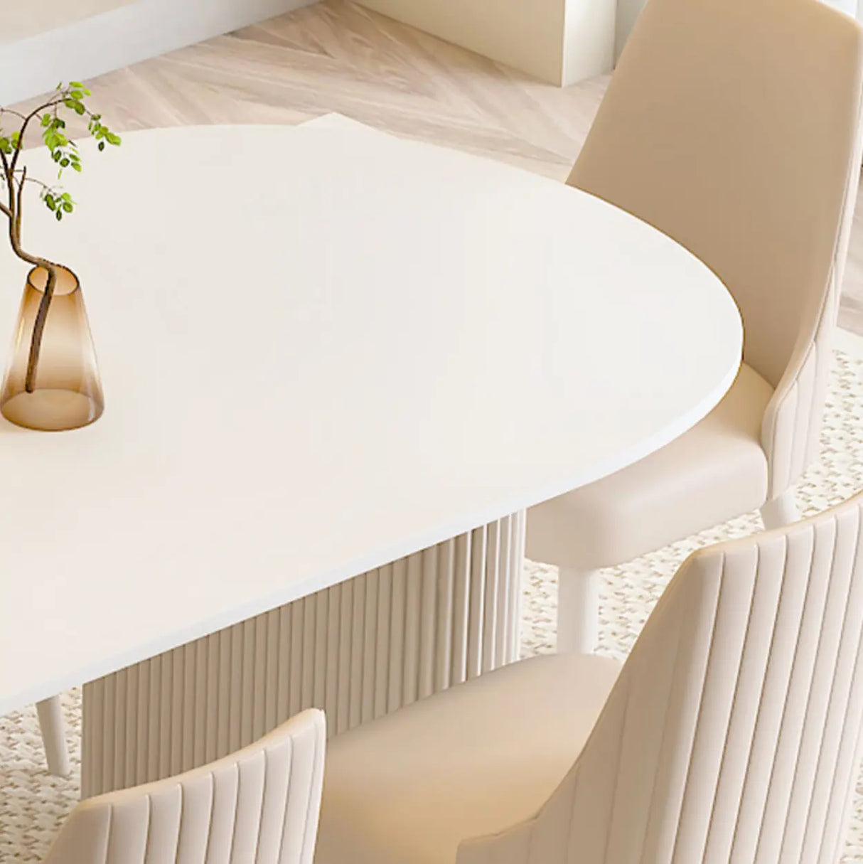 Scandinavian Oval Stone White Dining Table Image - 6